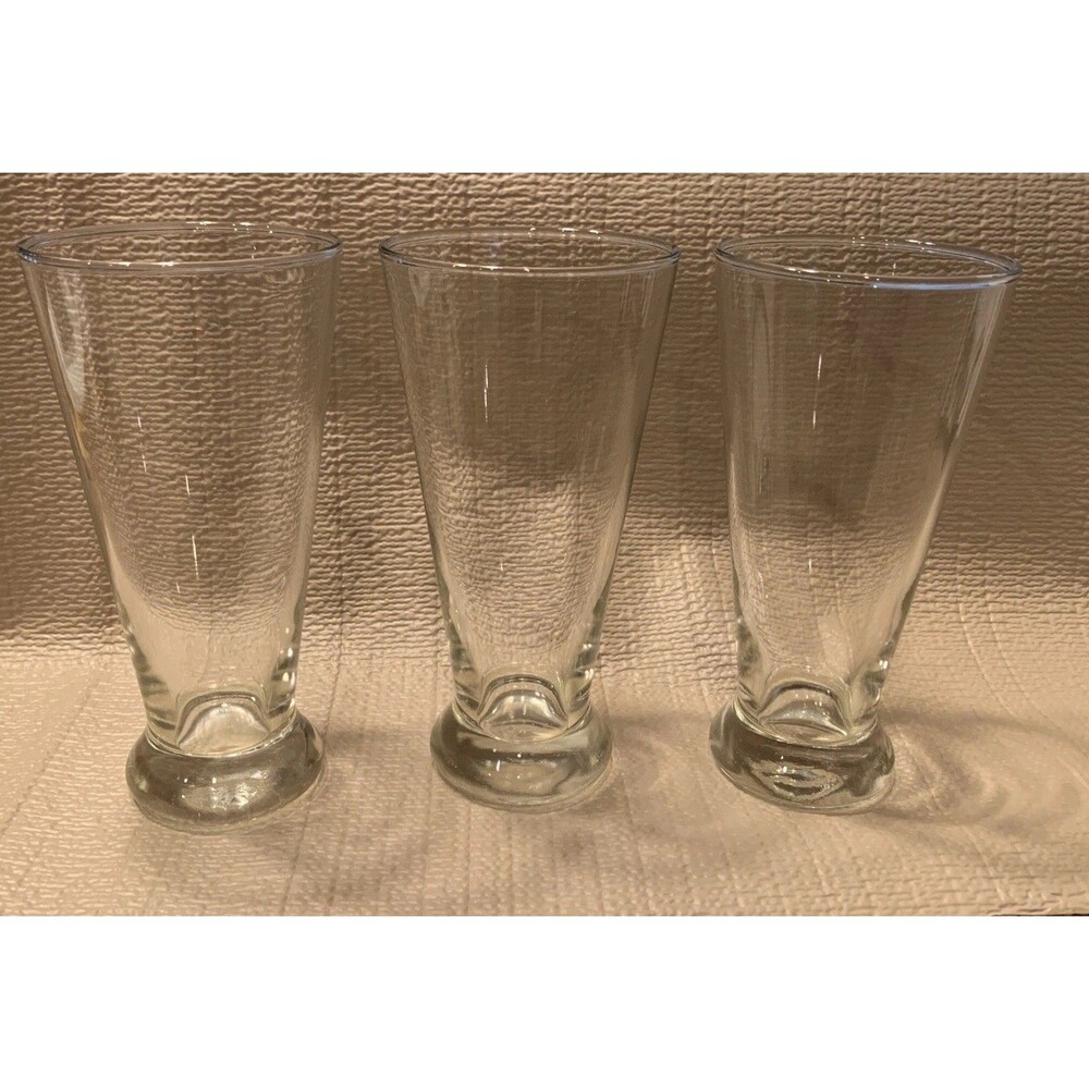 Set of 3 Pilsner Beer Glasses Weighted Base Clear Glass Holds 8 oz 6 inch Tall